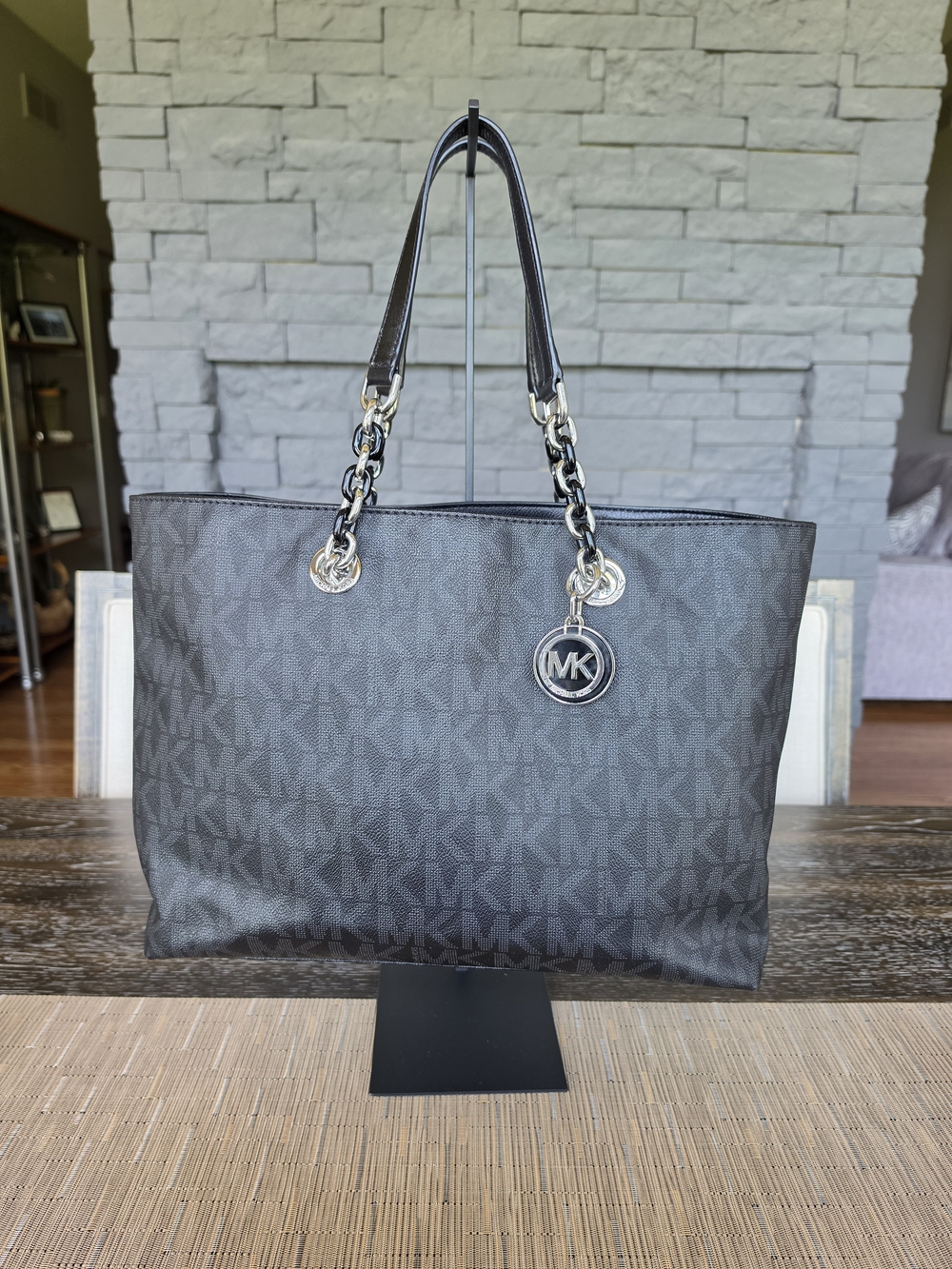 Michael Kors Black Logo Tote Bag with Chain Straps